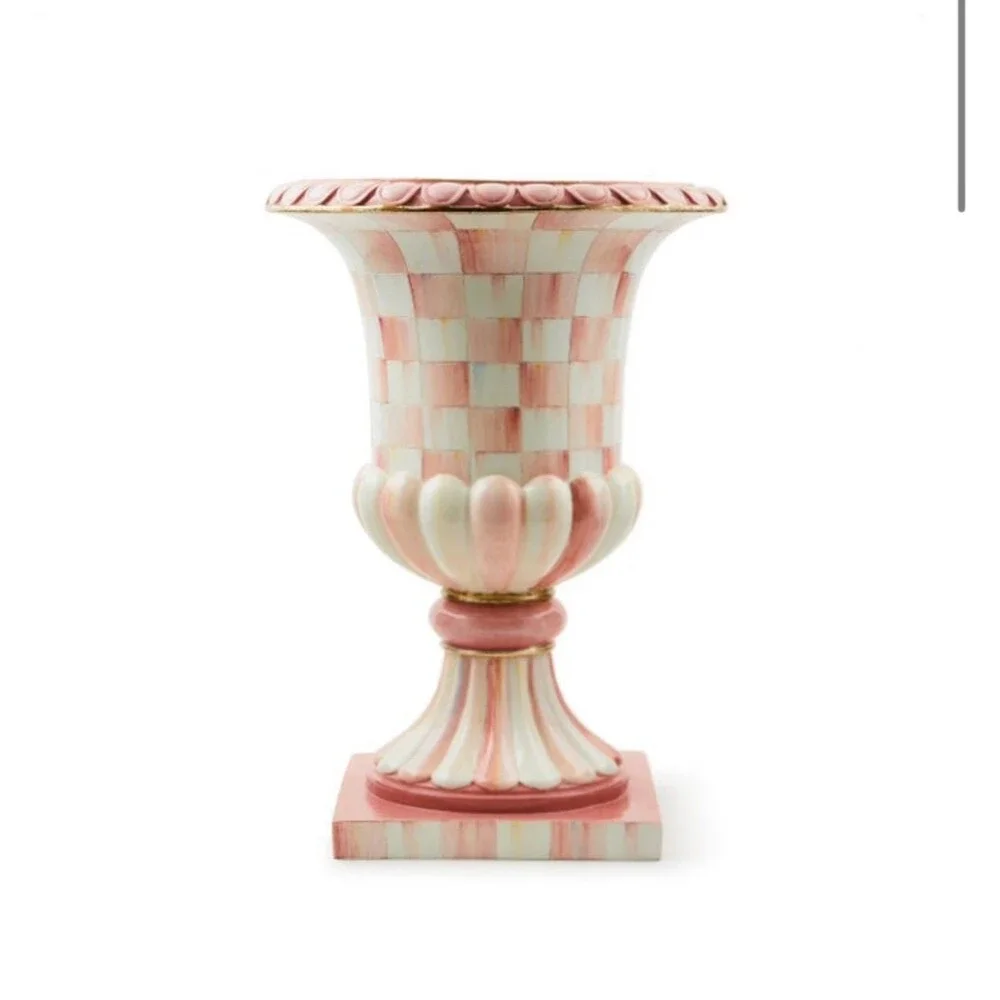 Mackenzie-Childs Rosy Check Pedestal Tabletop Urn